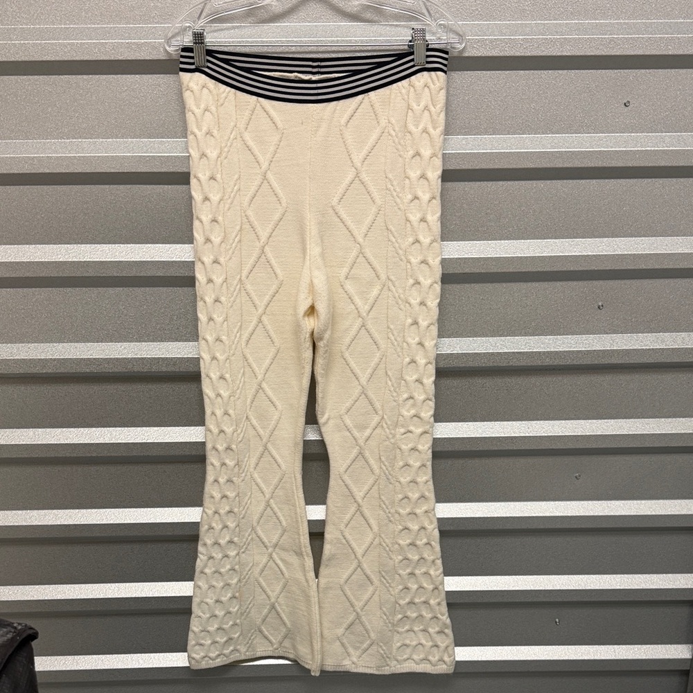 FP MOVEMENT Free People Cream Knit Flare Pants Cable Knit‎ Fisherman Coastal MED
